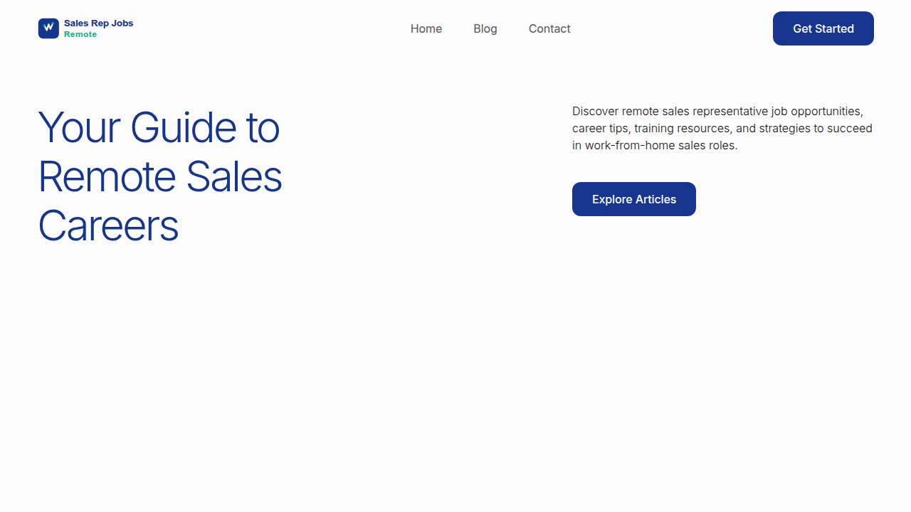 Screenshot of salesrepjobsremote.com, a resource for remote sales job information, highlighting insights into the landscape of virtual sales careers.
