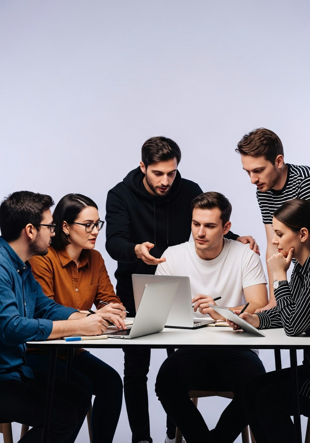 A diverse group of professionals engaging in a virtual networking event or online forum, connecting with peers to share job leads and career advice.