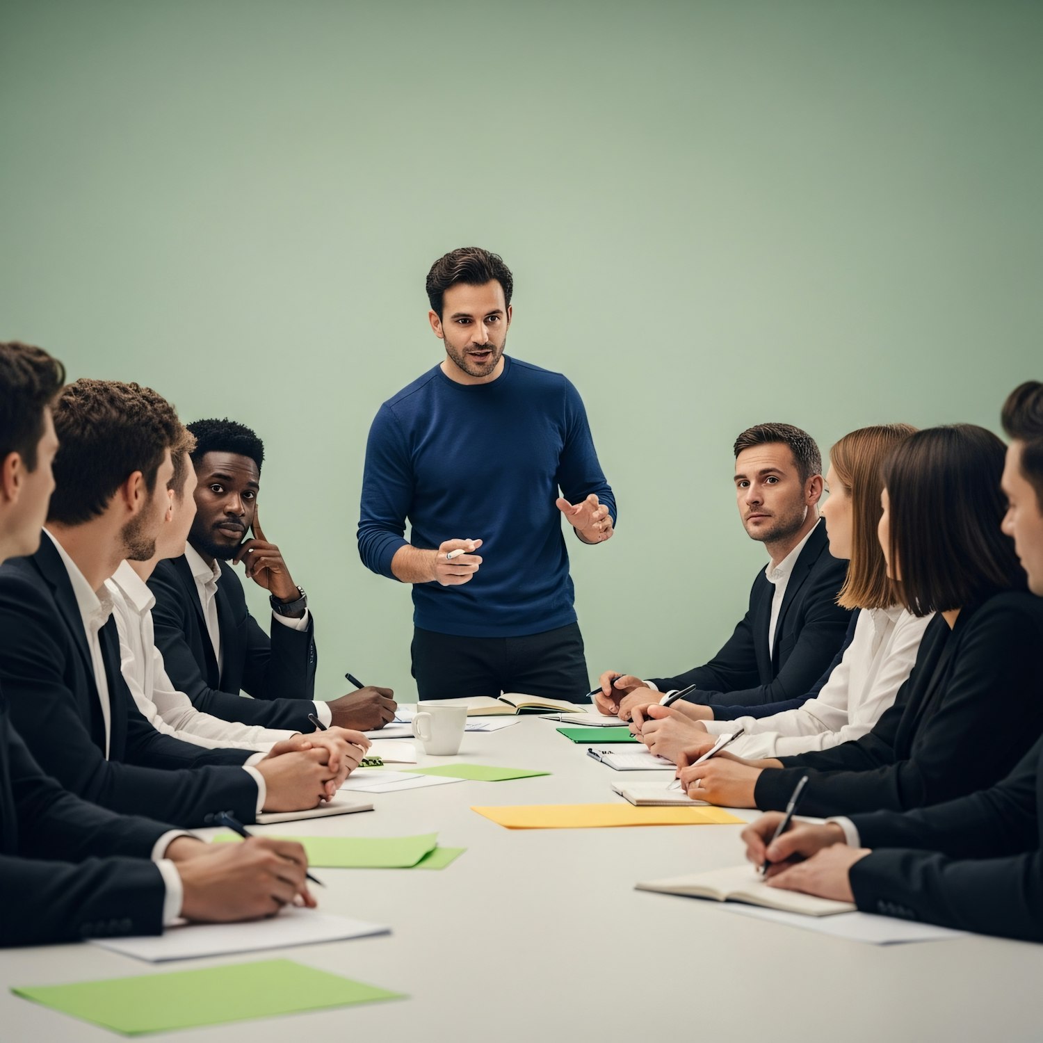 Photo of a regional field-support team meeting with a store manager to reflect roles that support multiple locations.