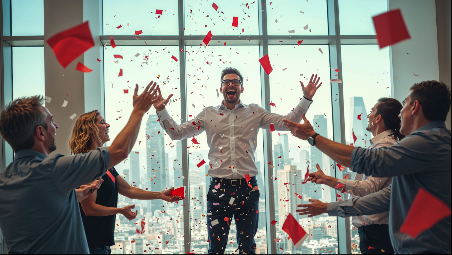 A person celebrating a career milestone, representing the growth and progression opportunities available in remote part-time sales.
