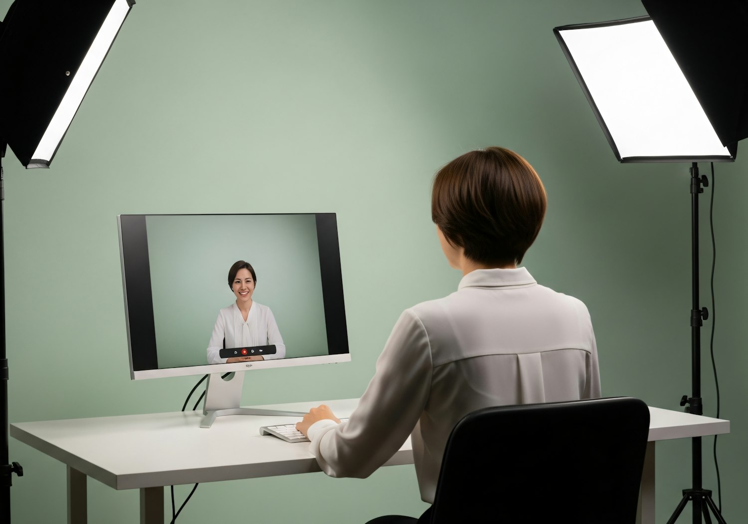 A candidate engaging professionally in a virtual job interview from a well-prepared home environment.